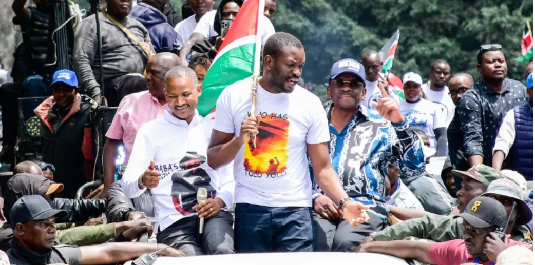 Edwin Sifuna and Babu Owino at a Linda Mwananchi rally